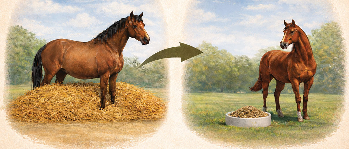 Hay fills the gut. Cowboy Complete feeds the horse!